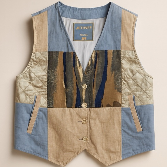 Vintage Active Stuff Cotton Semi Denim Patchwork Vest - Picture 3 of 16